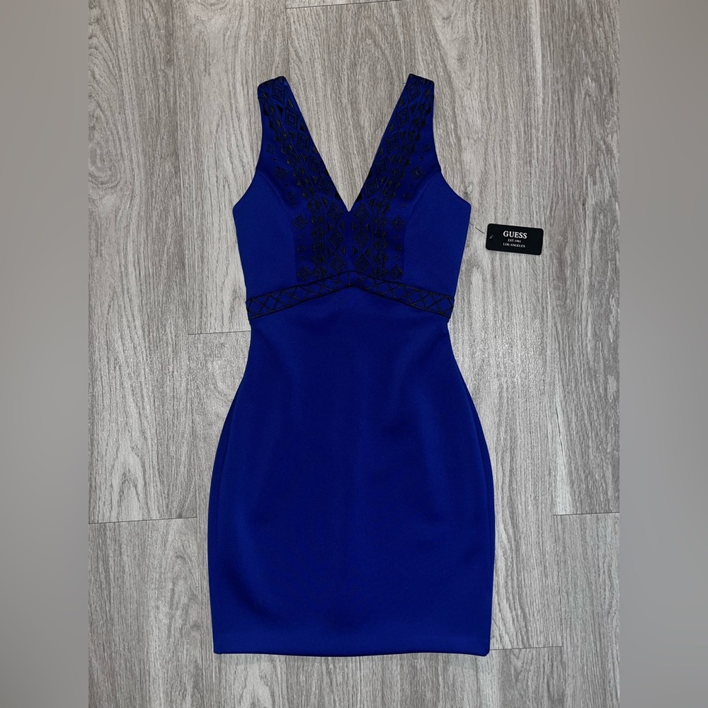 Guess Blue Embroidered Dress Size 0 NWT